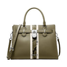 Michael Kors Hamilton Medium Leather and Snake Embossed Stripe Satchel Olive