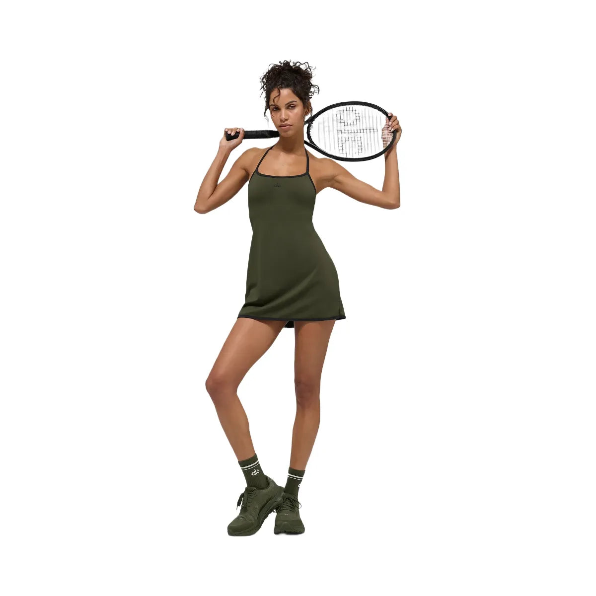 Alo Women's ALO Softsculpt Halter Tennis Dress - Green Olive/Black