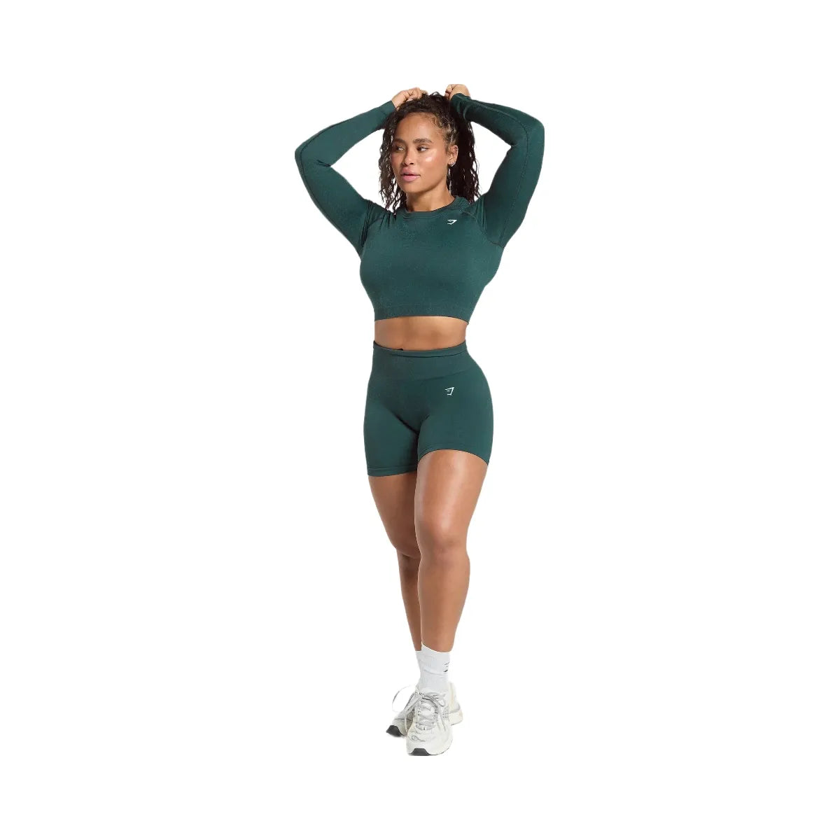 Gymshark Adapt Fleck Seamless Long Sleeve Crop Top - Darkest Teal/Functional Teal