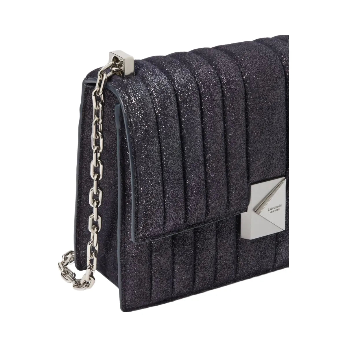 Kate Spade Deco Quilted Glitter Suede Chain Shoulder Bag Navy Multi