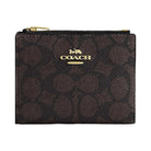 Coach Bifold Wallet In Signature Canvas Signature Canvas-Gold-Walnut-Black