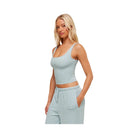 Gymshark Waffle Cropped Tank - Smoke Blue