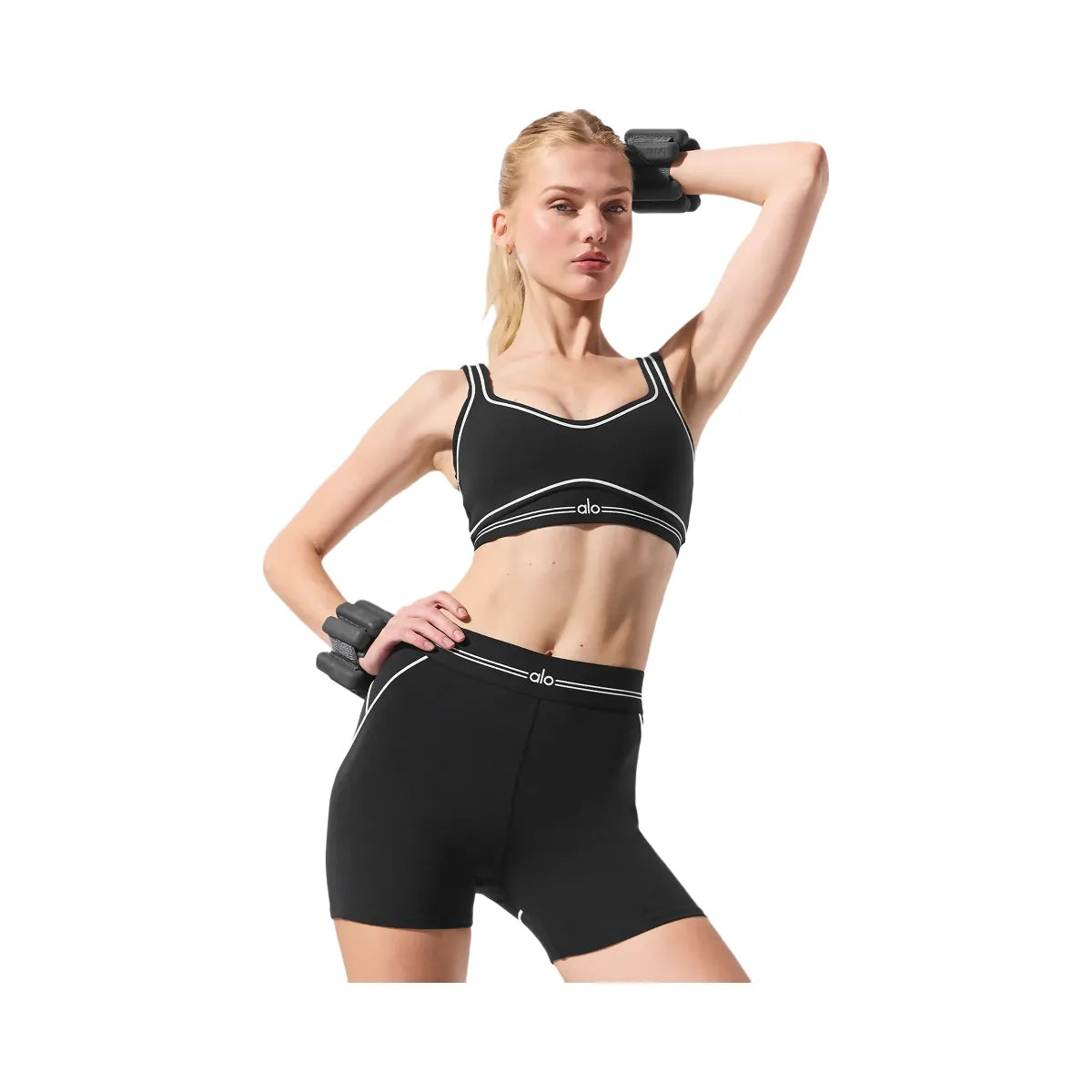 Alo Women's 4” Airbrush High-Waist Heart Throb Short - Black/White