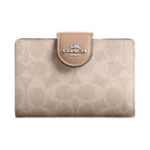 Coach Medium Corner Zip Wallet In Signature Canvas Signature Canvas-Silver-Sand-Taupe