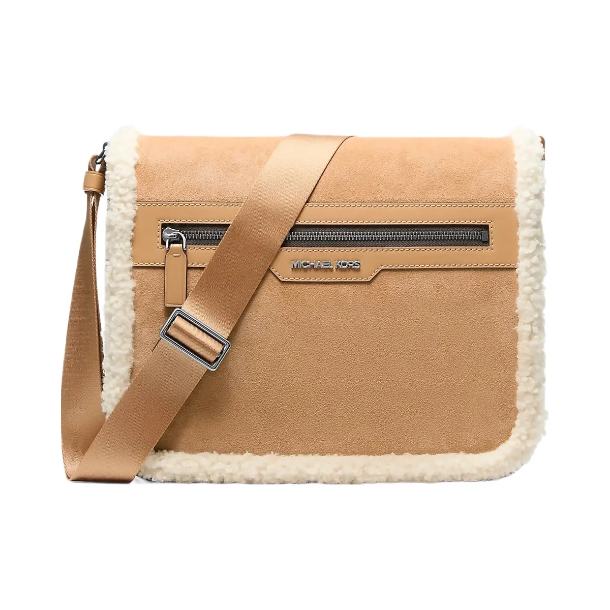 Michael Kors Cooper Suede and Sherpa Messenger Bag Peanut