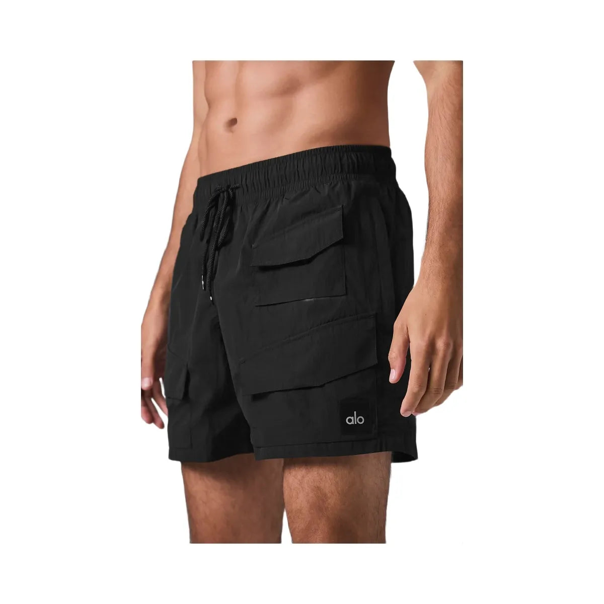 Alo Men's 7" Crinkle Nylon Excursion Cargo Short - Black