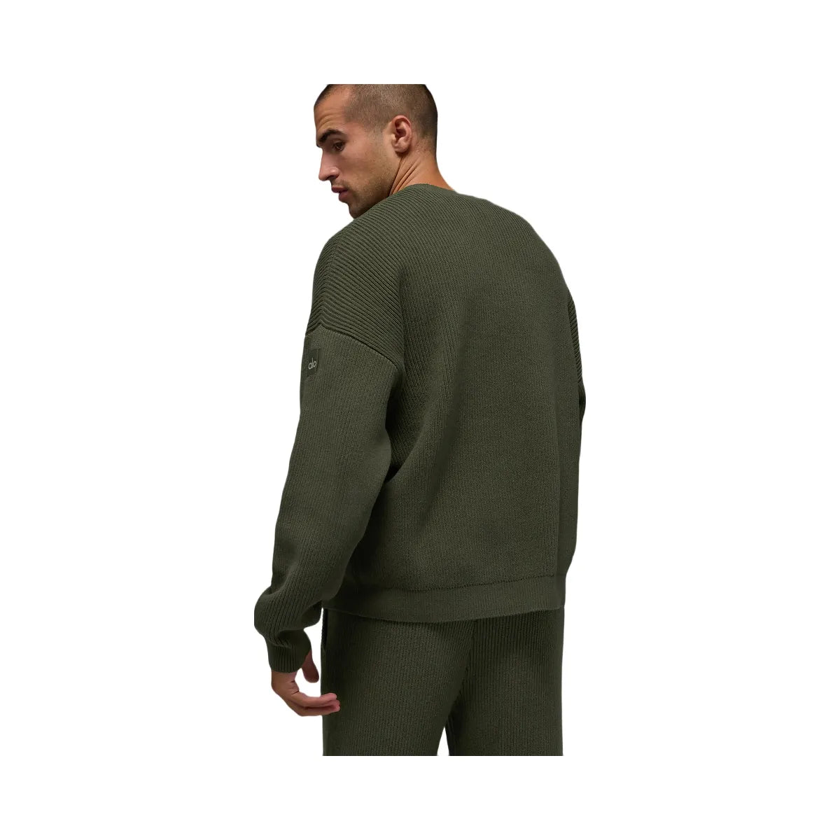 Alo Men's Domain Rib Knit Crew Sweater - Green Olive