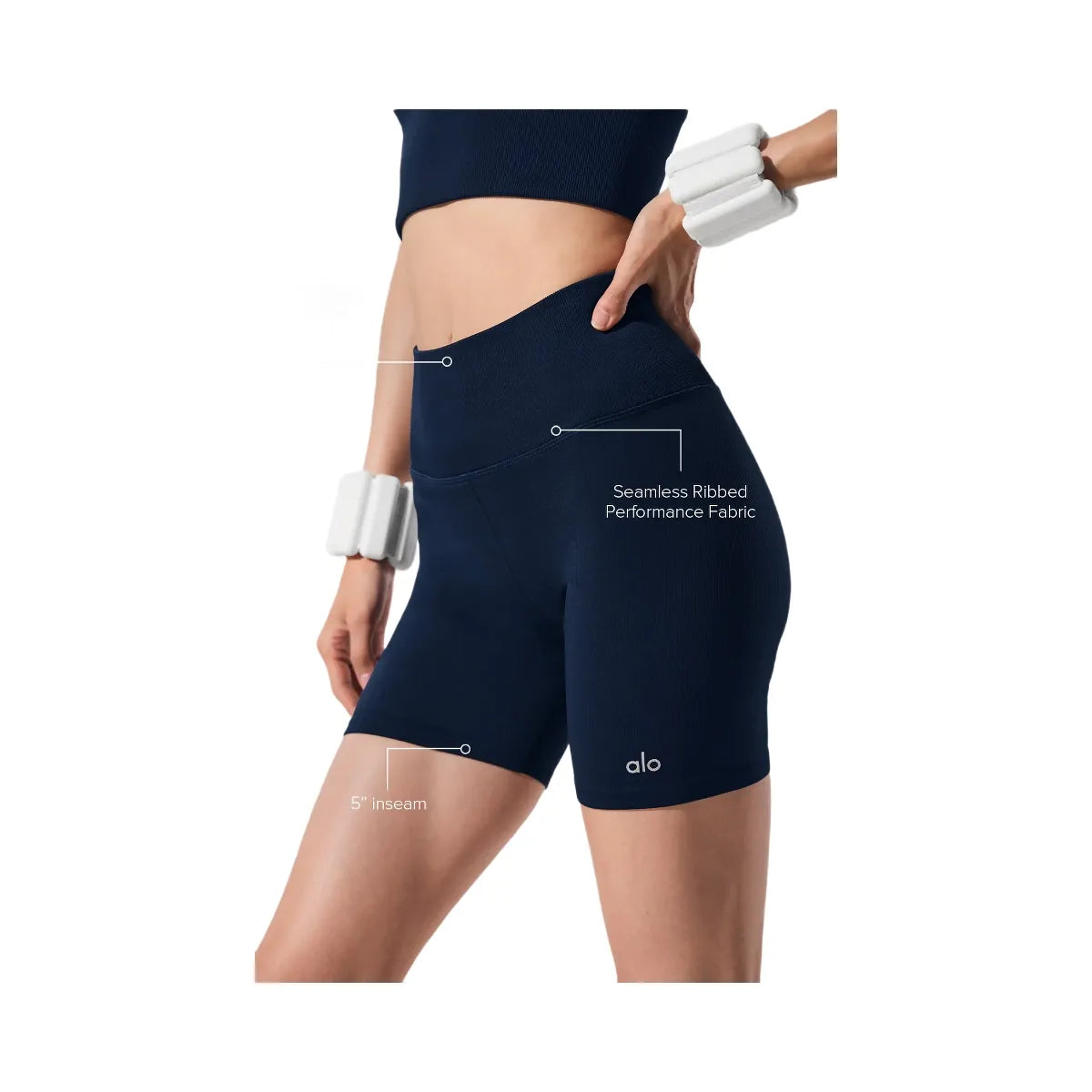 Alo Women's 5" Seamless Ribbed Favorite Short - Navy