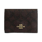 Coach Card Holder Wallet In Blocked Signature Canvas Signature Canvas-Gold-Walnut-Tan