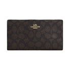 Coach Slim Zip Wallet In Signature Canvas Signature Canvas-Gold-Walnut-Black