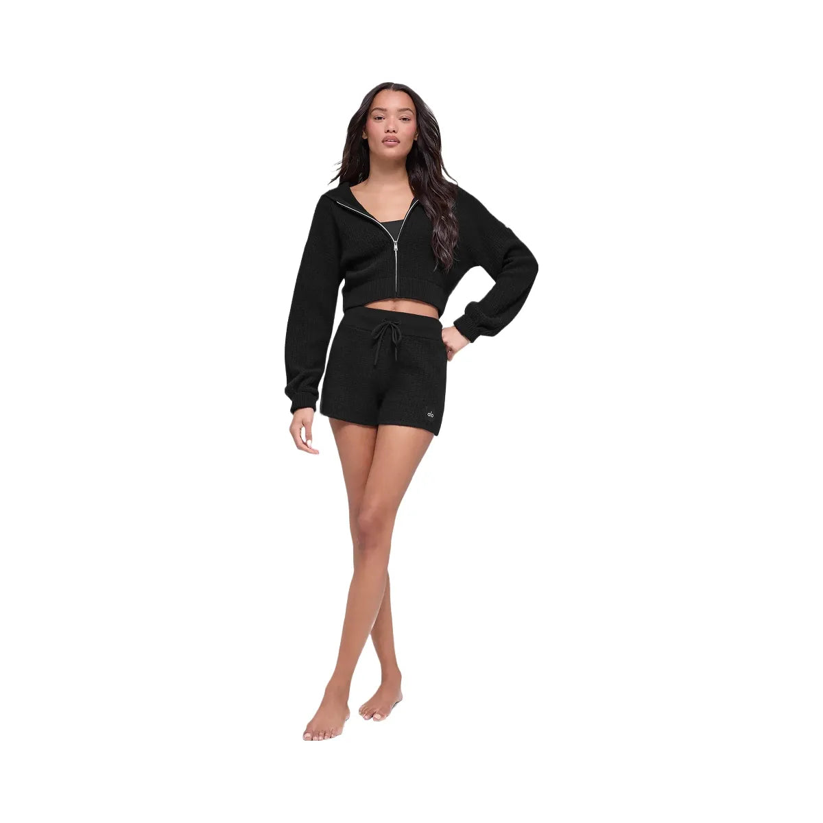 Alo Women's Cashmere Plush Waffle Full Zip Hoodie - Black