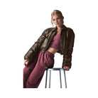Alo Women's Faux Leather Cropped Premier Bomber - Espresso