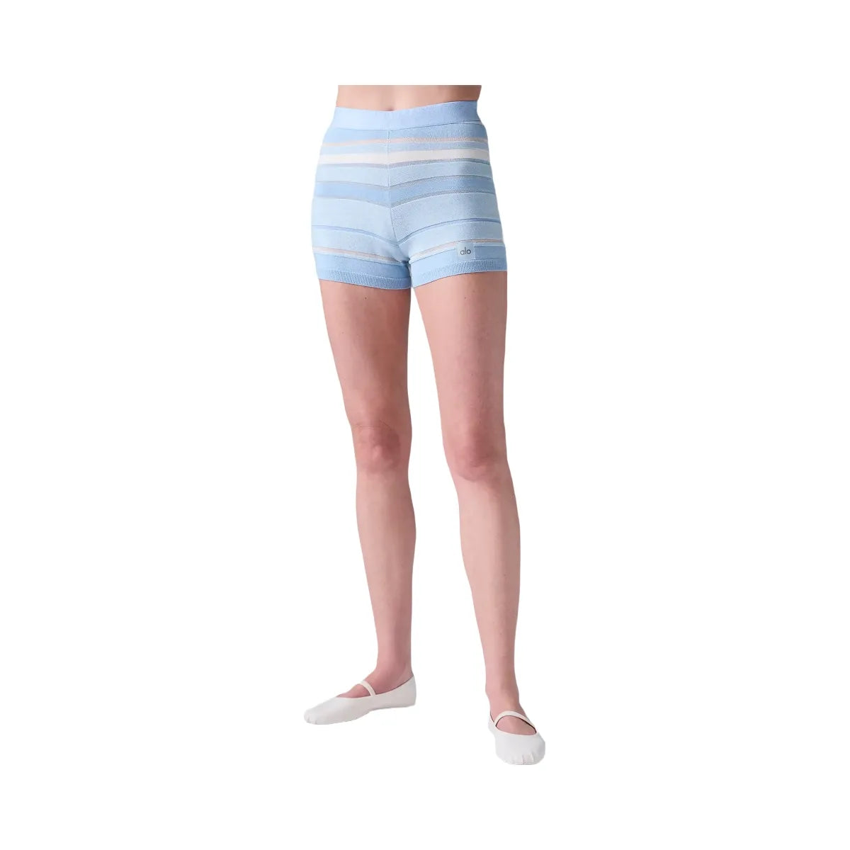Alo Women's Sport Play High-Waist Knit Short - Seashell Blue/Ivory