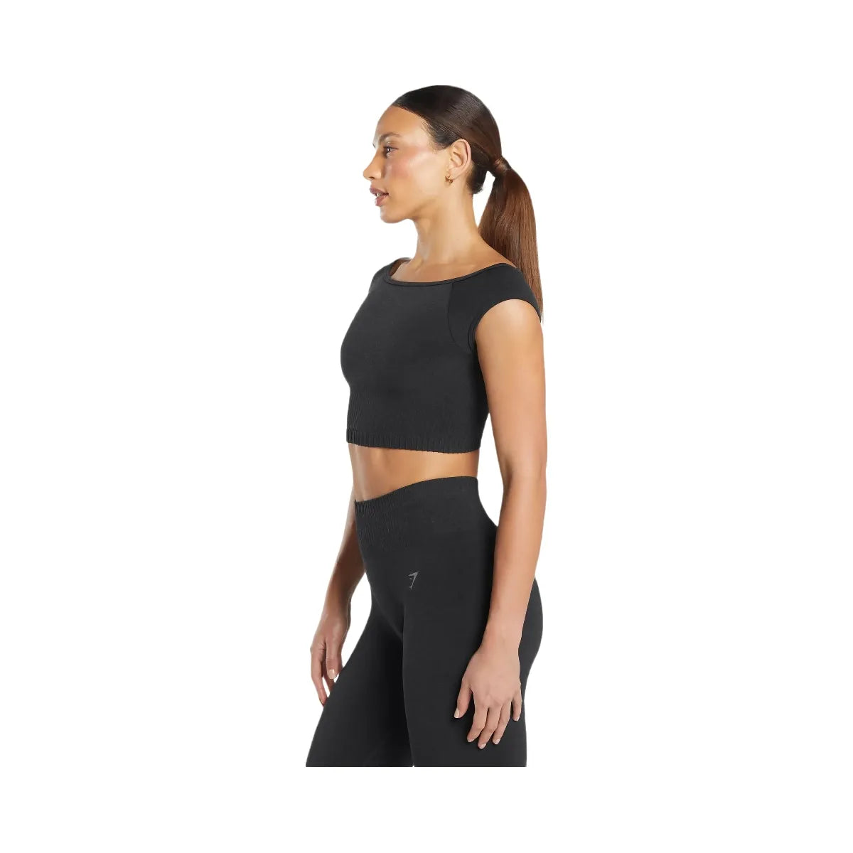 Gymshark Luxe Seamless Boat Neck Crop Top - Coal Marl