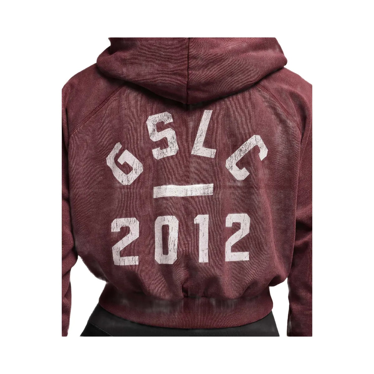 Gymshark Lifting Club 2012 Graphic Cropped Hoodie - Rich Maroon/Wash