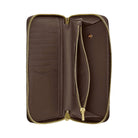 Coach Long Zip Around Wallet With Detachable Card Case Pebbled Leather-Gold-Dark Stone