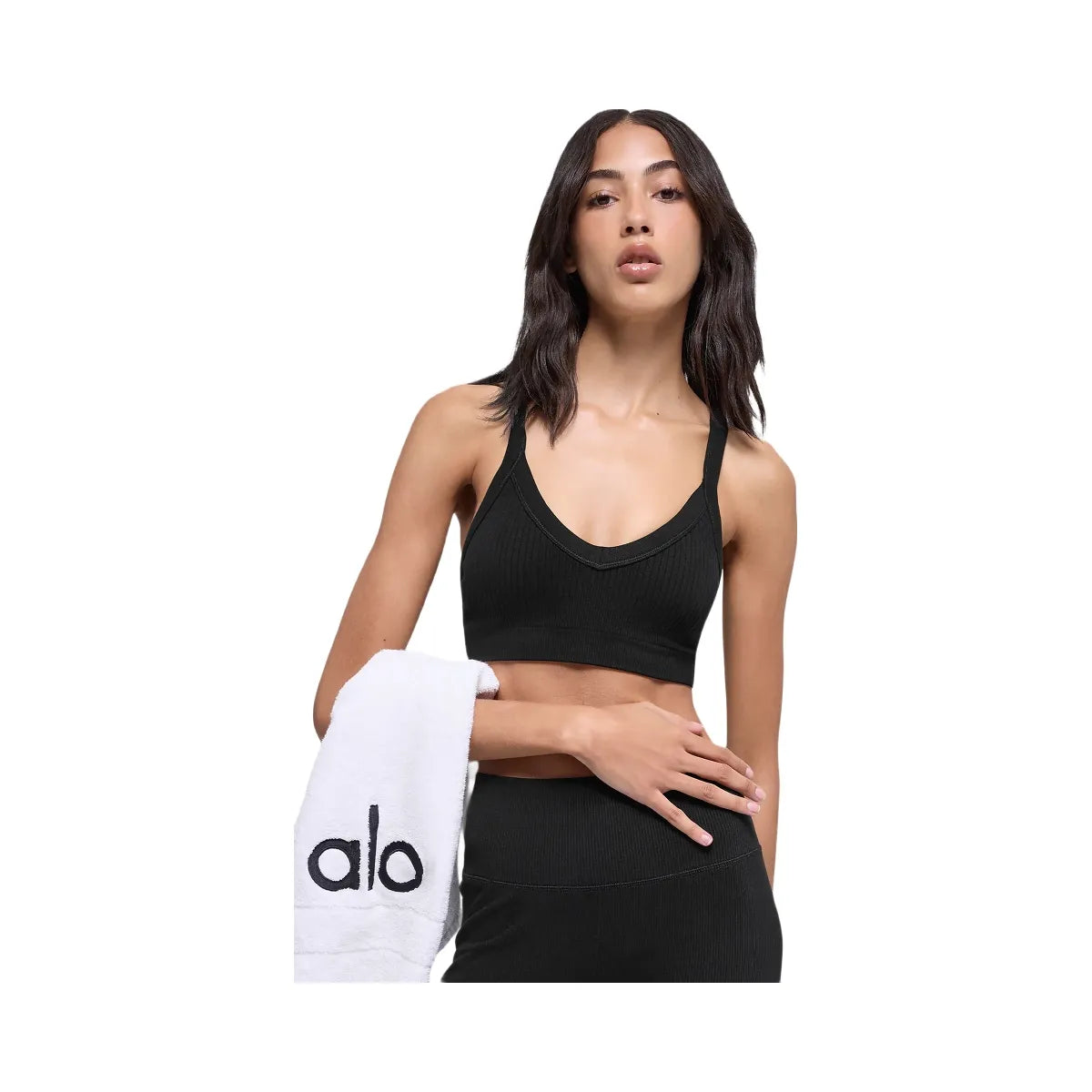 Alo Women's Seamless Two Tone Rib Bra - Black