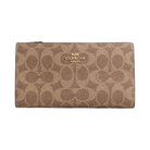 Coach Slim Zip Wallet In Signature Canvas Signature Canvas-Gold-Tan-Brown