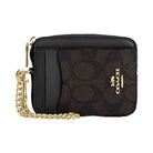 Coach Zip Card Case In Signature Canvas Signature Canvas-Gold-Walnut-Black