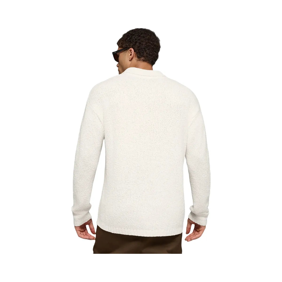 Alo Men's Textured Knit Long Sleeve Polo - Ivory