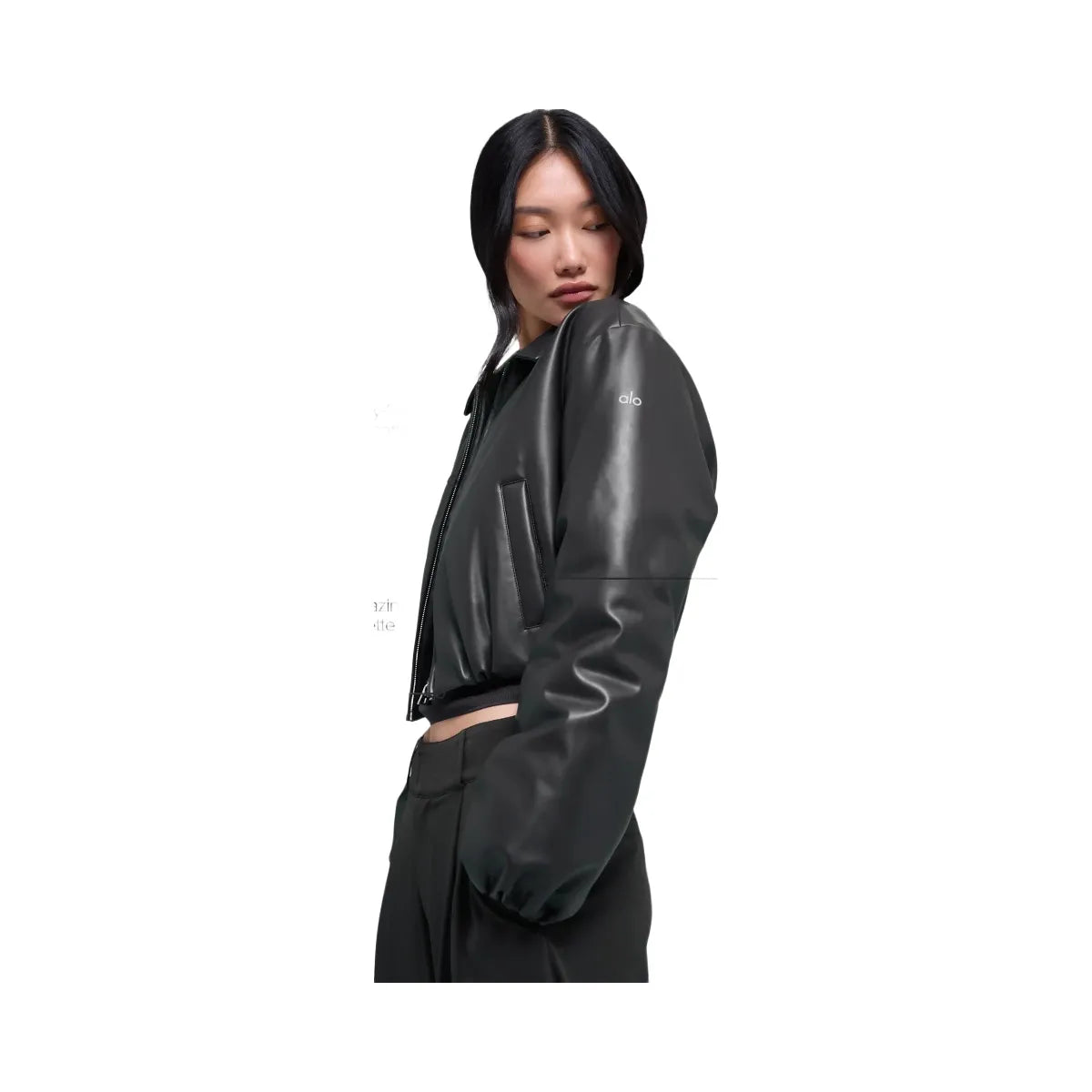Alo Women's Faux Leather Cropped Premier Bomber - Black