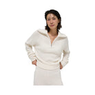 Alo Women's Cashmere Plush Waffle 1/4 Zip Pullover - Ivory