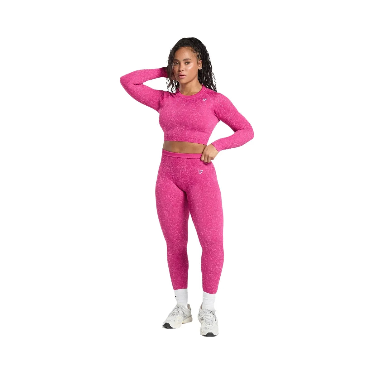 Gymshark Adapt Fleck Seamless Long Sleeve Crop Top - Winning Pink/Sour Pink