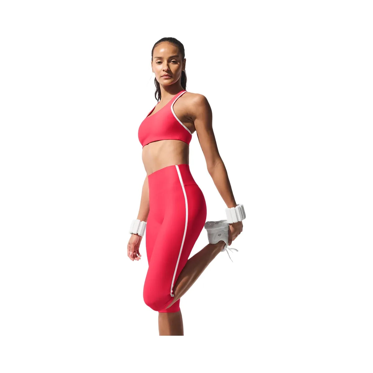 Alo Women's Airlift High-Waist Super Sleek Contrast Capri - Candy Red/White