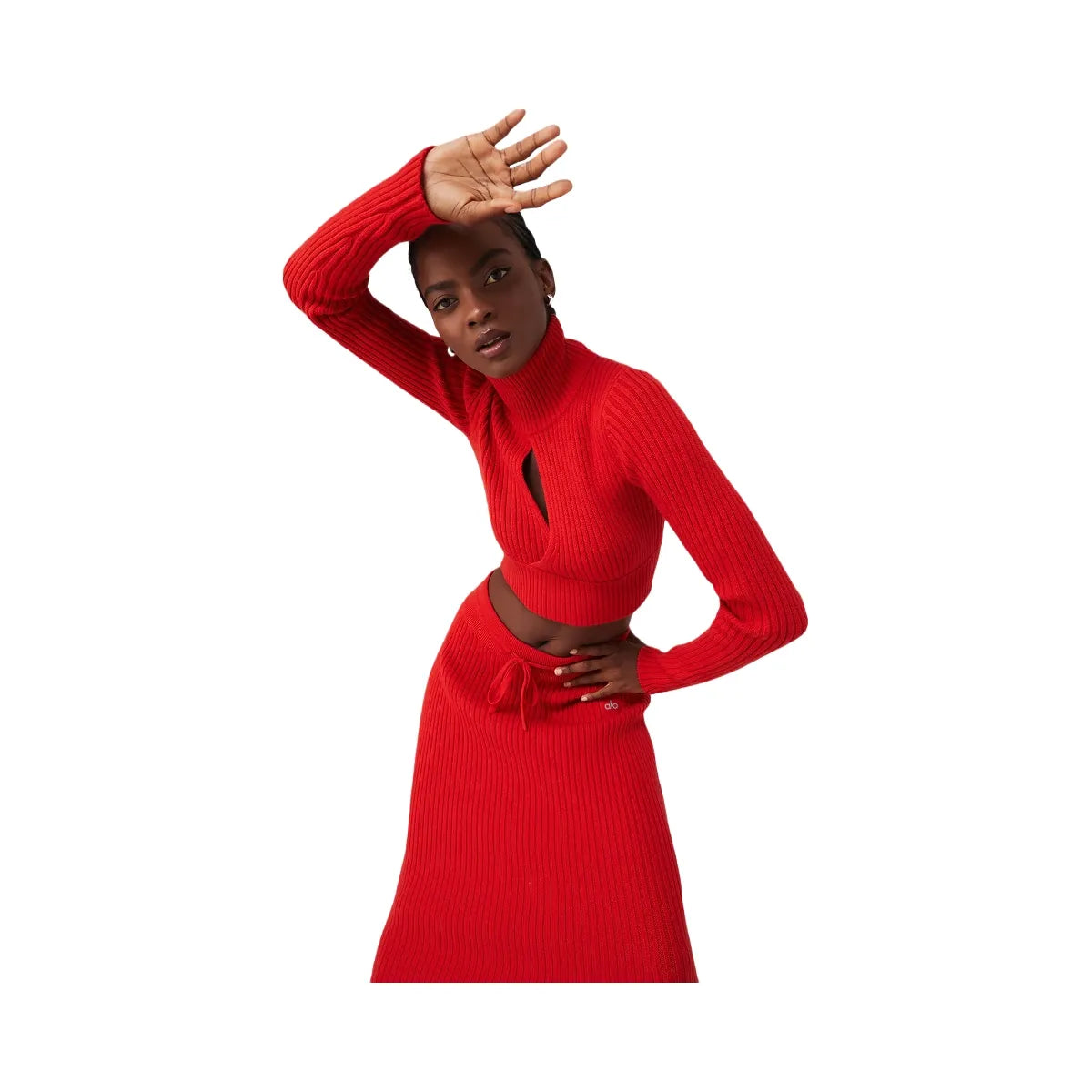 Alo Women's Cashmere Ribbed High-Waist Winter Dream Skirt - Red Flame