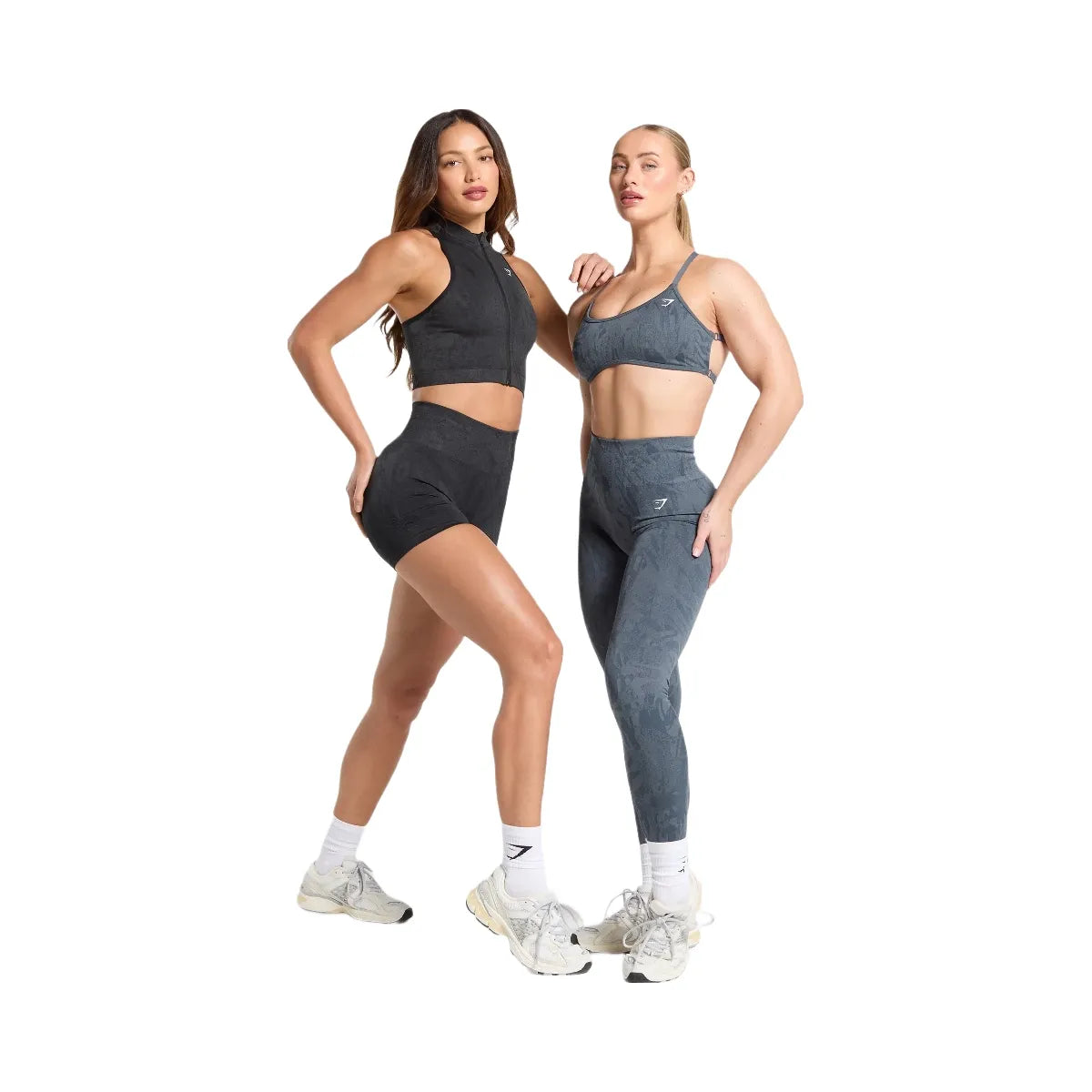 Gymshark Adapt Camo Seamless Zip Up Crop Top - Asphalt Grey/Black