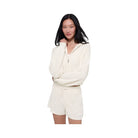 Alo Women's Cashmere Plush Waffle Full Zip Hoodie - Ivory