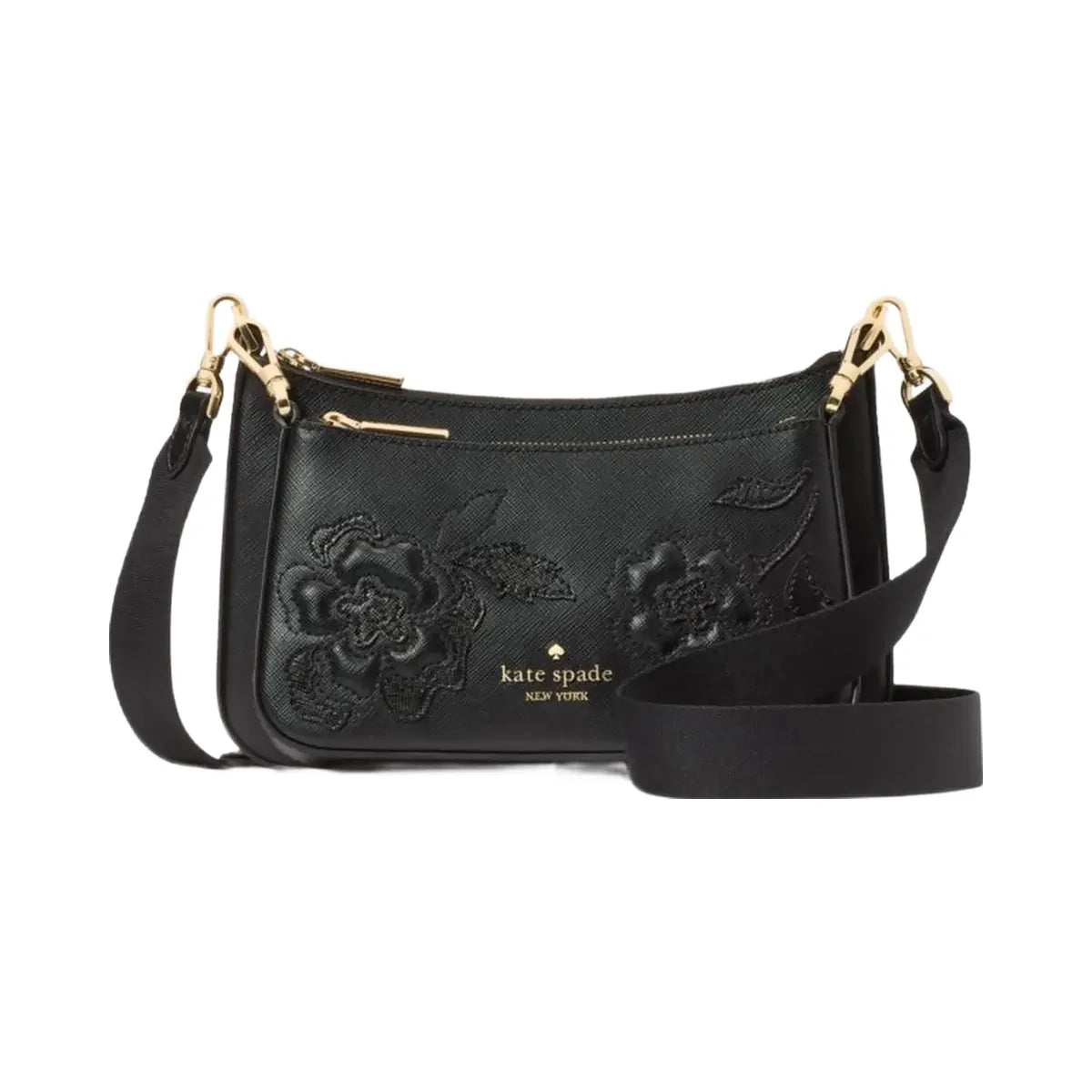 Kate Spade Duet Floral Applique Small Crossbody Black