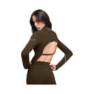Alo Women's Denim Knit Backless Long Sleeve - Espresso/Black