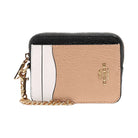 Coach Zip Card Case In Colorblock Leather-Gold-Chalk Multi