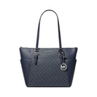 Michael Kors Charlotte Large Logo and Leather Top-Zip Tote Bag Admiral