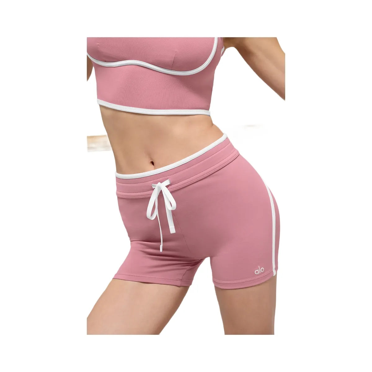 Alo Women's 4" Airbrush High-Waist Race Pace Short - Pink Wild Rose/White