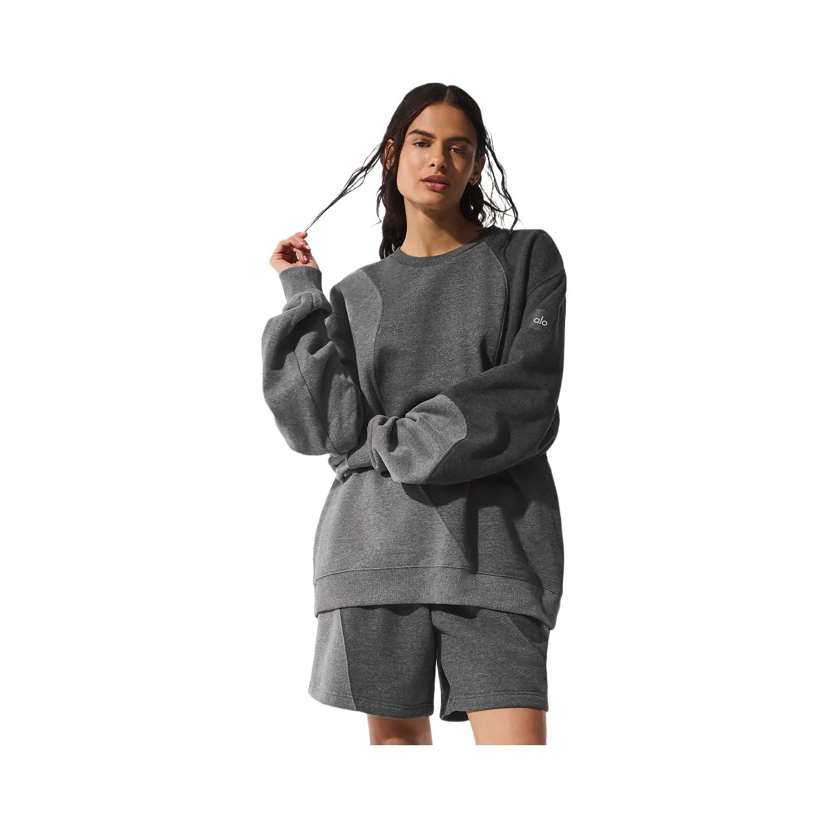 Alo Women's Make Waves Crew Neck Pullover - Dark Heather Grey Tonal