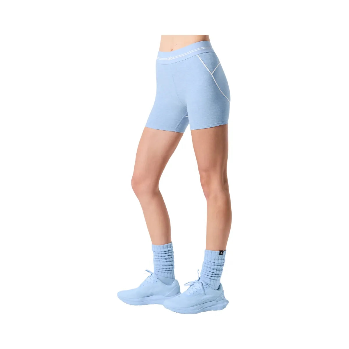 Alo Women's 4” Alosoft High-Waist Heart Throb Short - Seashell Blue Heather/White