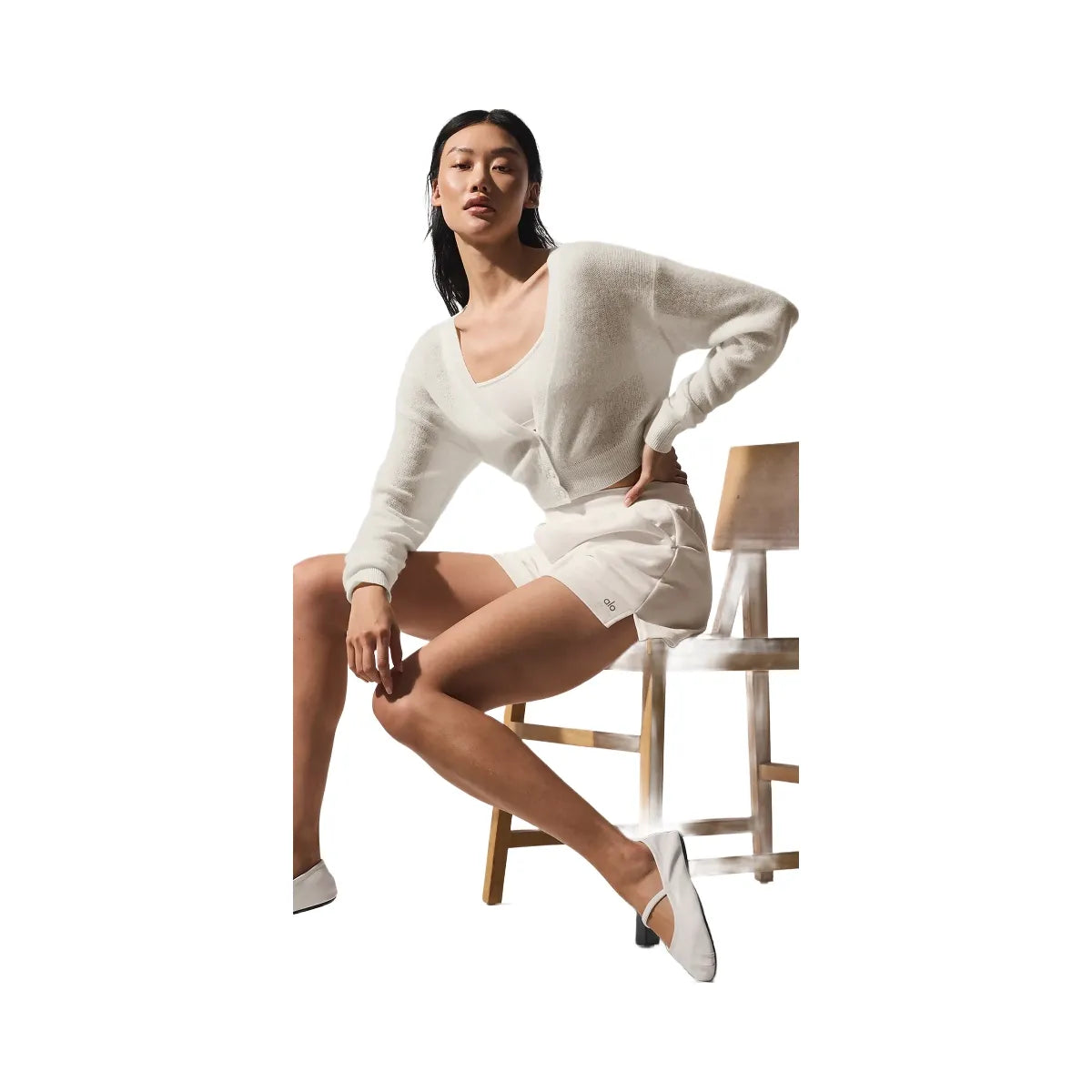 Alo Women's Sheer Cashmere Cropped Cardigan - Ivory