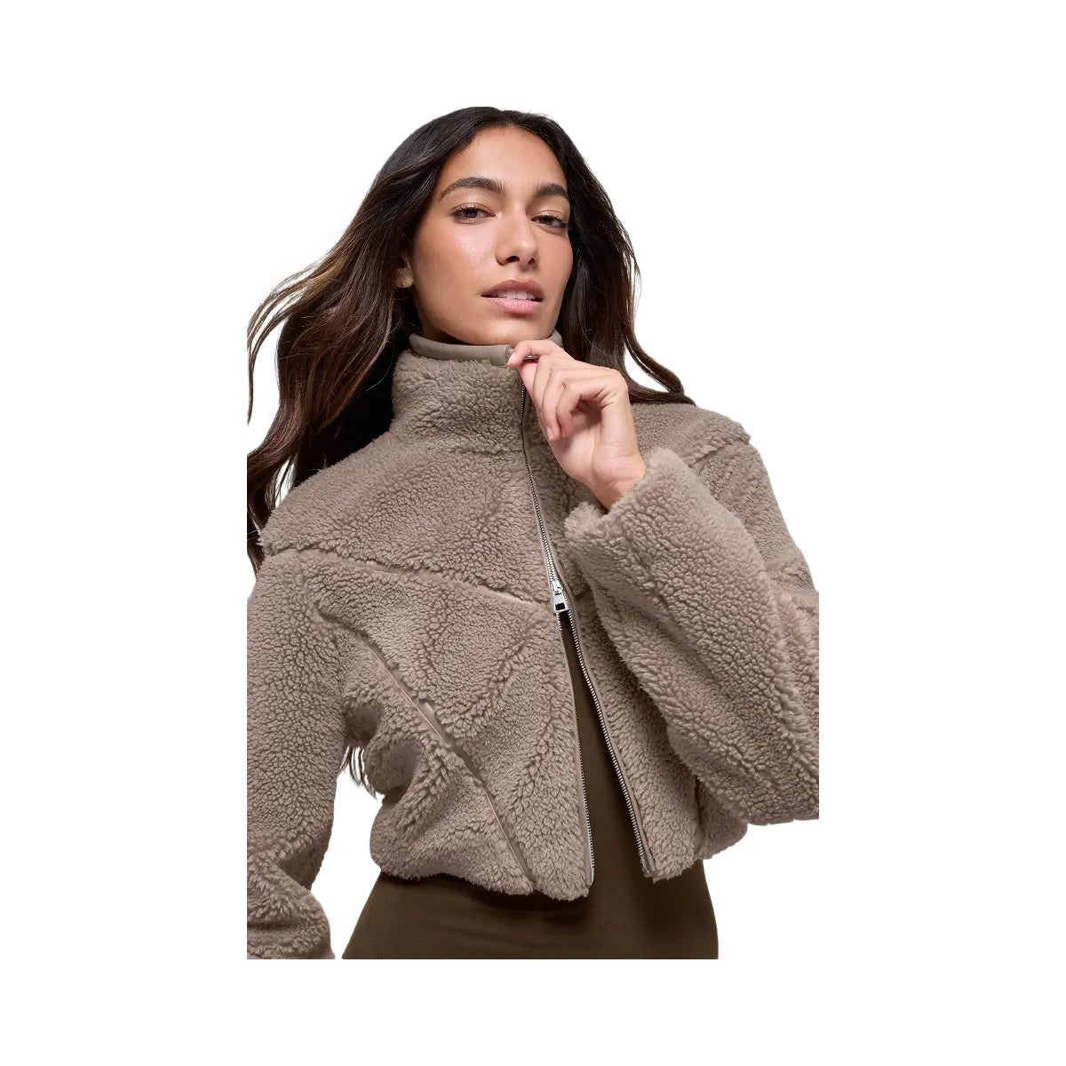 Alo Women's Sherpa Cropped Slope Side Jacket - Chai Latte