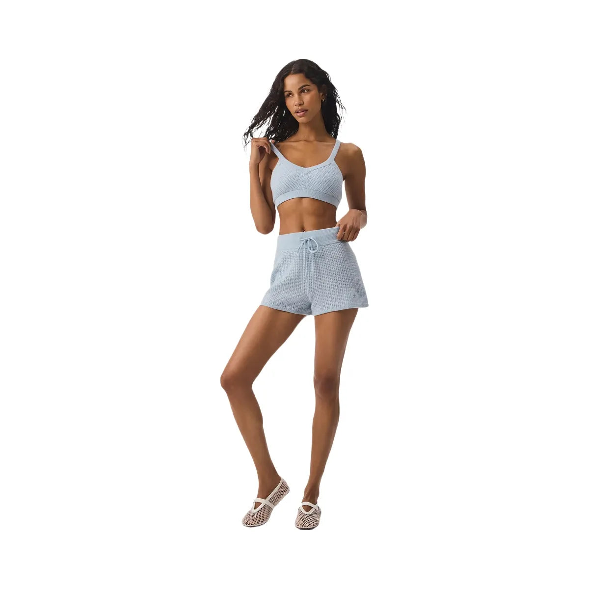 Alo Women's Cashmere High-Waist Plush Waffle Short - Crystal Blue