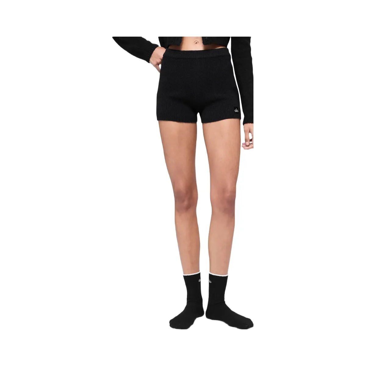 Alo Women's Wool Cashmere Ribbed Noble Short - Black