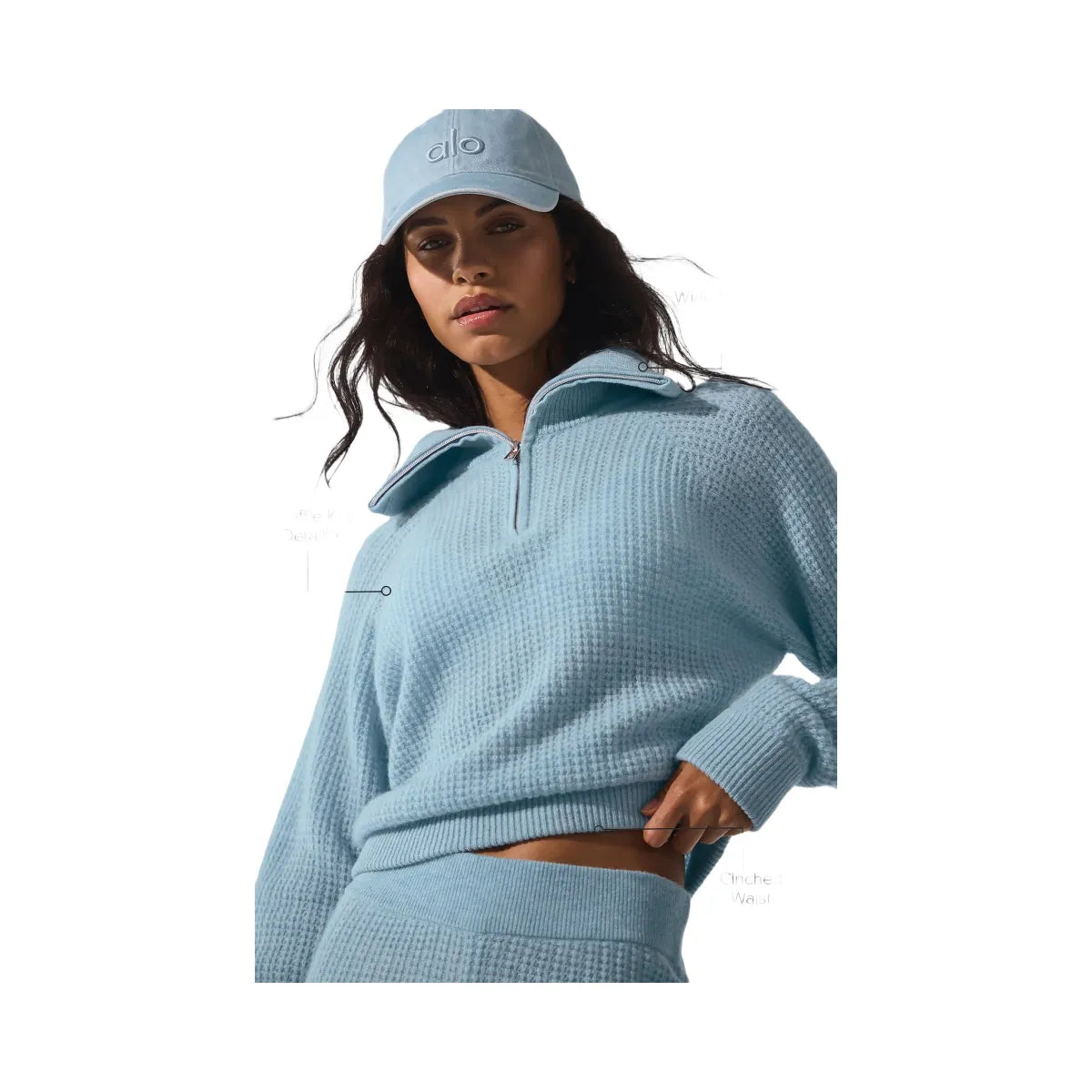 Alo Women's Cashmere Plush Waffle 1/4 Zip Pullover - Celestial Blue Heather