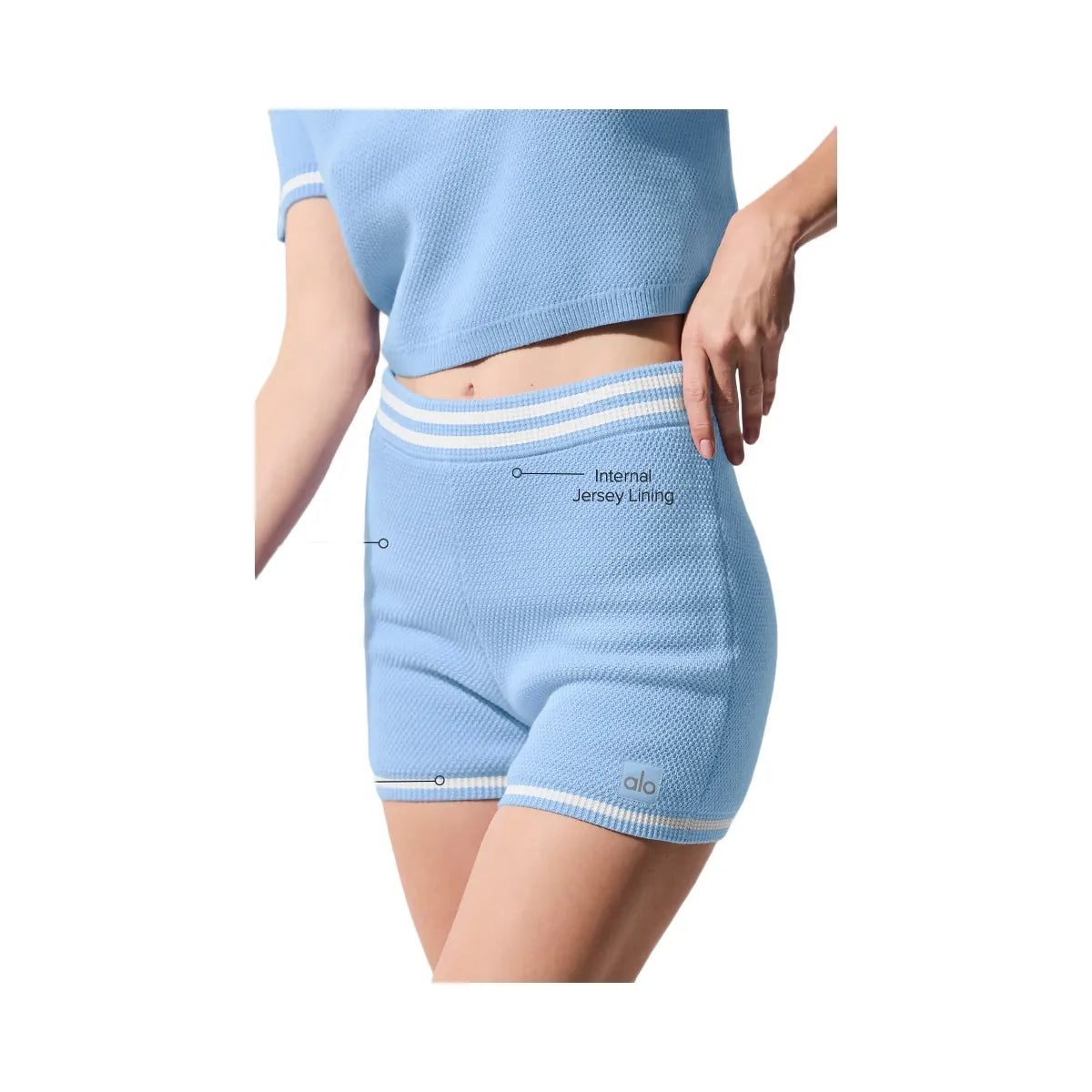 Alo Women's Tennis Club Sweater Knit Hot Short - Seashell Blue/White
