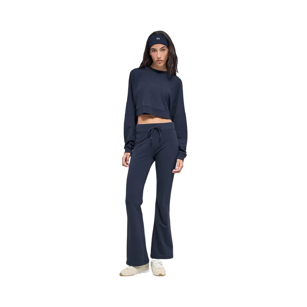 Alo Women's Cropped Sway Crew Neck Pullover - Navy