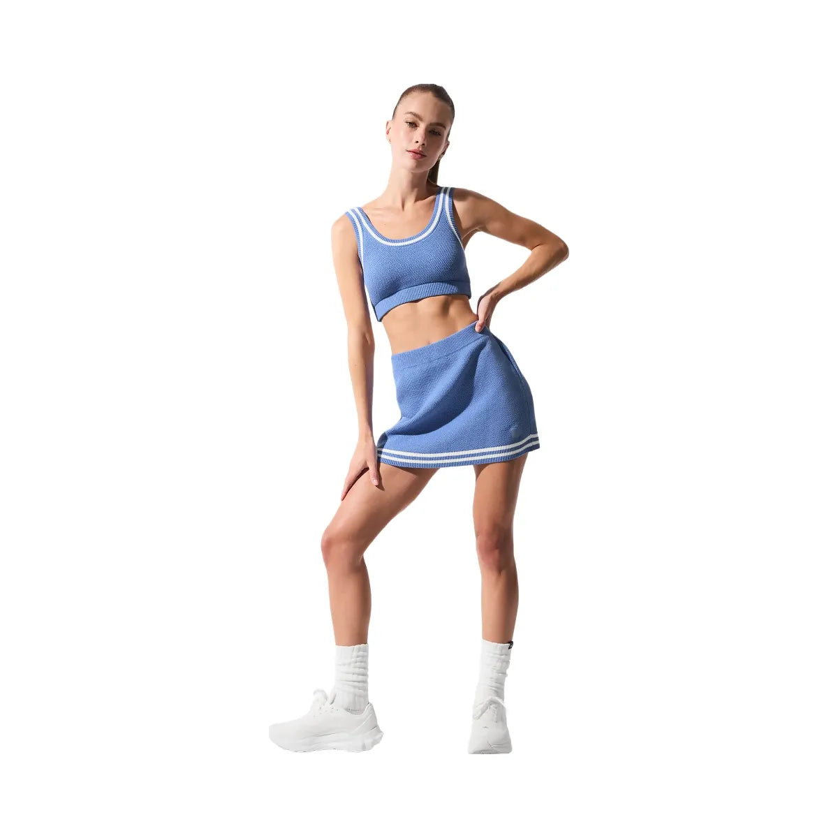 Alo Women's Tennis Club Sweater Knit Bra - Crystal Clear Blue/White
