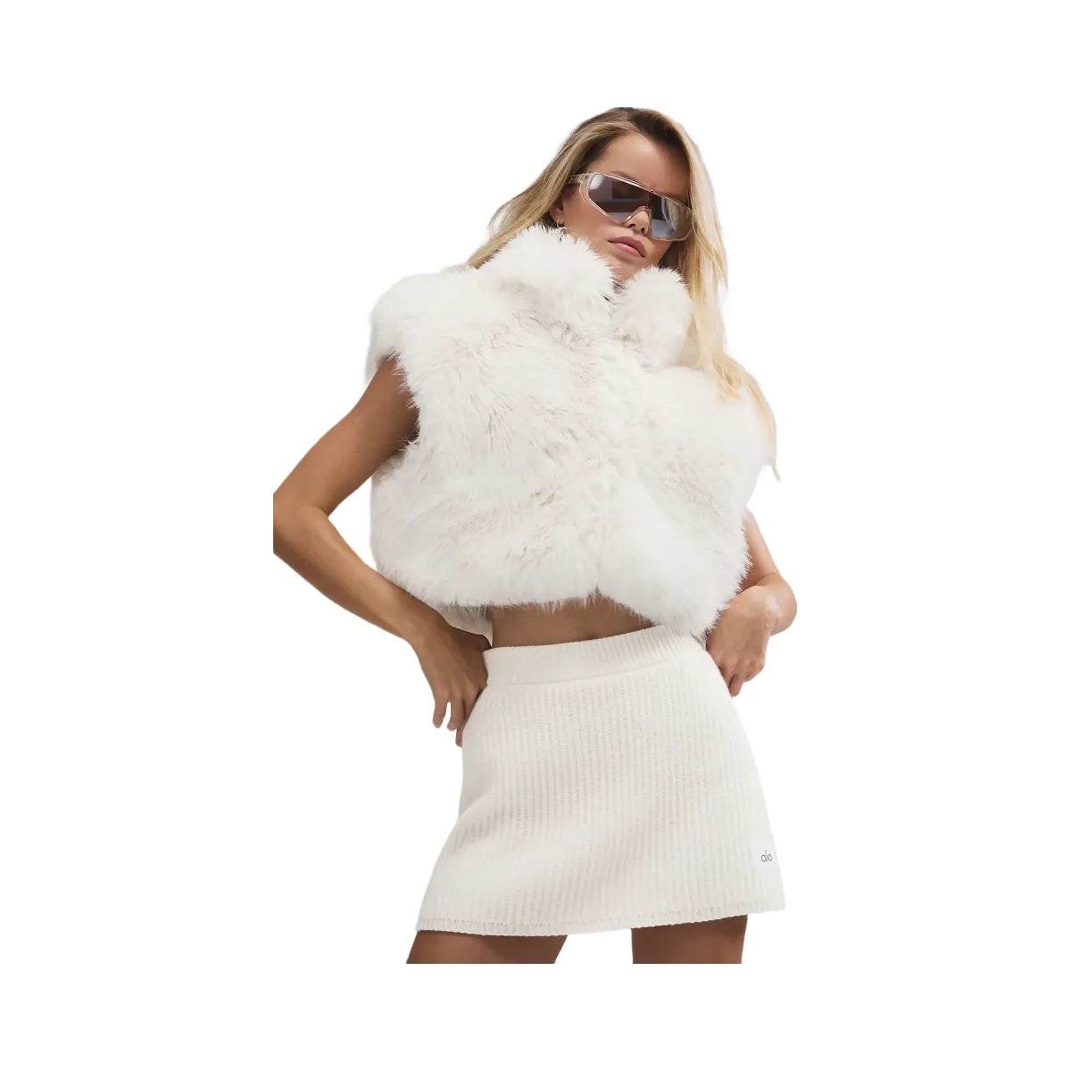 Alo Women's Opulent Faux Fur Cropped Vest - Ivory