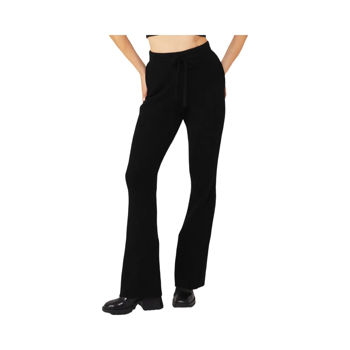 Alo Women's Cashmere Ribbed High-Waist Winter Dream Flare Pant - Black