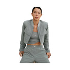 Alo Women's Cropped Pinstripe Main Character Full Zip Jacket - Lunar Grey/White