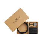 Coach Boxed Card Case And Belt Set In Signature Canvas Signature Canvas-Gunmetal-Charcoal-Black
